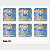 Sticker Carré Rainbow Look "3" & "HEUREUX ANNIVERSAIRE", Nuages, (Feuille)