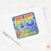 Sticker Carré Rainbow Look "45" & "HAPPY BANTHDAY", Nuages, Sky (Enveloppe)