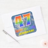 Sticker Carré Rainbow Look "47" & "HAPPY BANTHDAY", Nuages, Sky (Enveloppe)