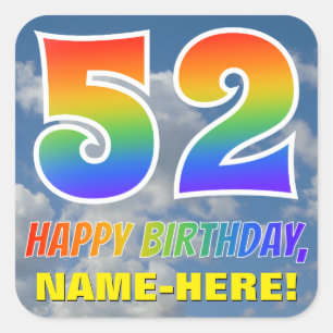 Sticker Carré Rainbow Look "52" & "HAPPY BANTHDAY", Nuages, Sky