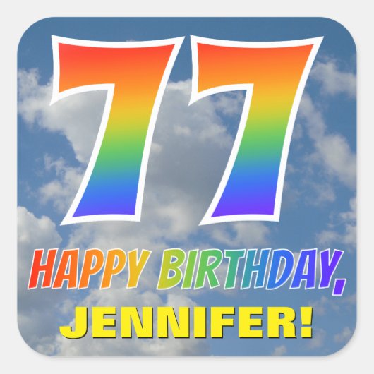 Sticker Carré Rainbow Look "77" & "HAPPY BANTHDAY", Nuages, Sky (Devant)