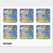 Sticker Carré Rainbow Look "7" & "HEUREUX ANNIVERSAIRE", Nuages, (Feuille)