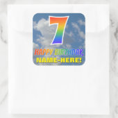 Sticker Carré Rainbow Look "7" & "HEUREUX ANNIVERSAIRE", Nuages, (Sac)