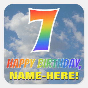 Sticker Carré Rainbow Look "7" & "HEUREUX ANNIVERSAIRE", Nuages,
