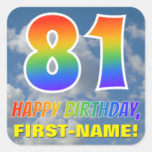 Sticker Carré Rainbow Look "81" & "HAPPY BANTHDAY", Nuages, Sky