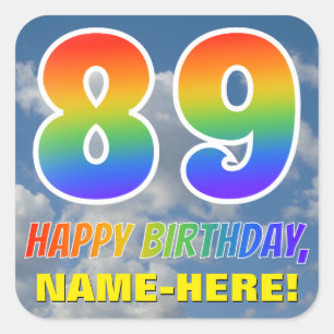 Sticker Carré Rainbow Look "89" & "HAPPY BANTHDAY", Nuages, Sky