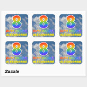 Sticker Carré Rainbow Look "8" & "HEUREUX ANNIVERSAIRE", Nuages, (Feuille)