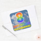 Sticker Carré Rainbow Look "8" & "HEUREUX ANNIVERSAIRE", Nuages, (Enveloppe)