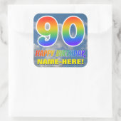 Sticker Carré Rainbow Look "90" & "HAPPY BANTHDAY", Nuages, Sky (Sac)