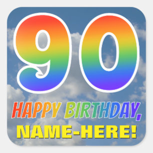 Sticker Carré Rainbow Look "90" & "HAPPY BANTHDAY", Nuages, Sky