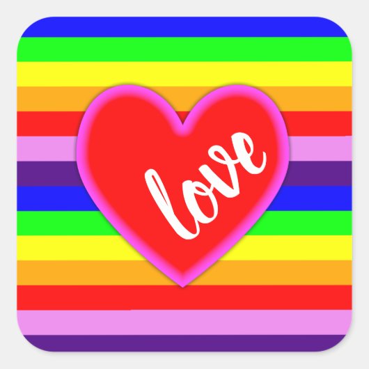 Sticker Carré Rainbow Love Heart Classic Pride Horizontal Strie (Devant)