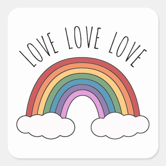 Sticker Carré Rainbow Love Love Love (Devant)