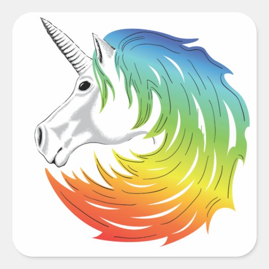Sticker Carré Rainbow Mane Unicorn (Devant)