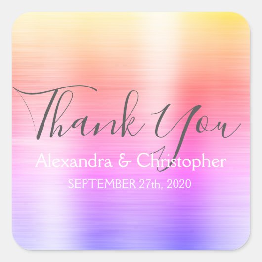 Sticker Carré Rainbow Pastel Mariage Faveur Merci (Devant)