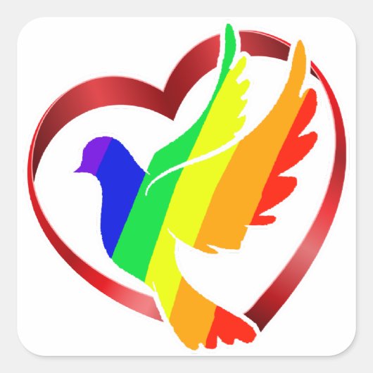 Sticker Carré Rainbow Peace Dove dans le coeur (Devant)
