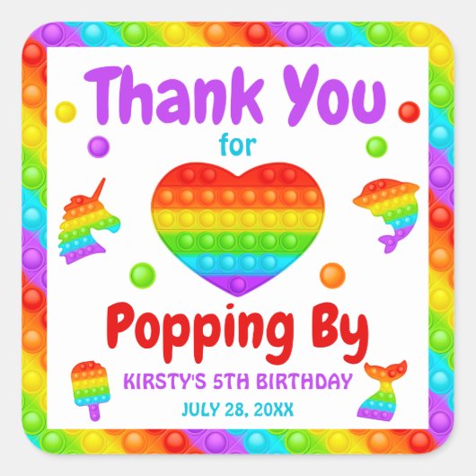 Sticker Carré Rainbow Pop It Fidget Toy Anniversaire (Devant)