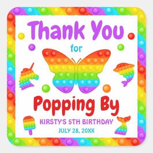 Sticker Carré Rainbow Pop It Fidget Toy Anniversaire (Devant)