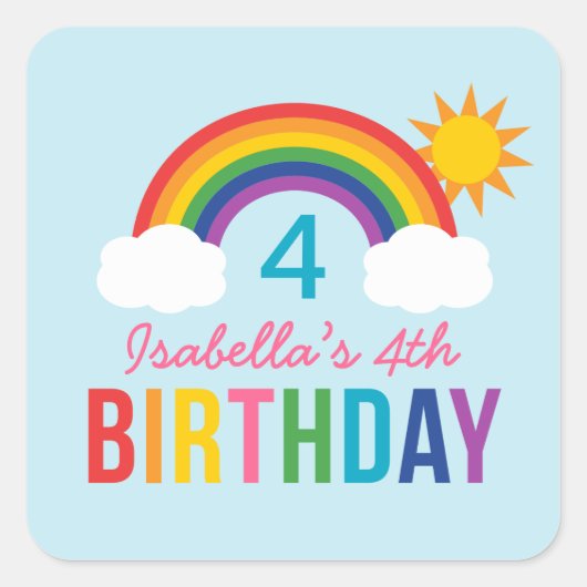Sticker Carré Rainbow Sky Blue Girls Anniversaire (Devant)