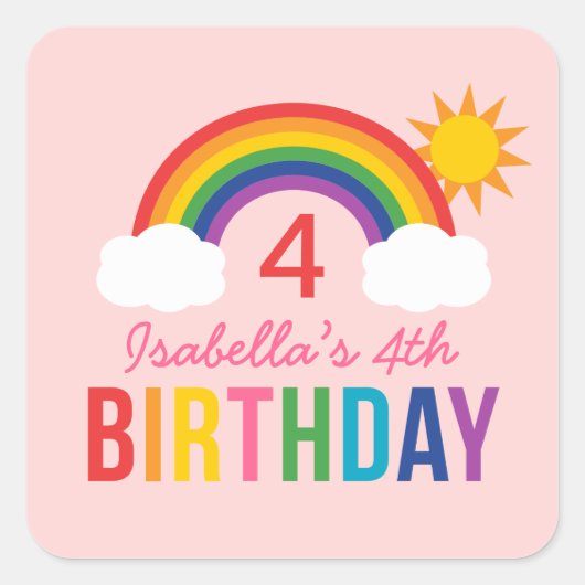 Sticker Carré Rainbow Sky Light Rose Girls Anniversaire (Devant)