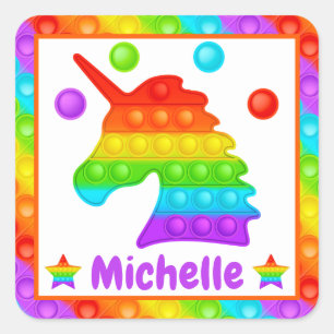 Sticker Carré Rainbow Unicorn Pop It Fidget Toy Kids