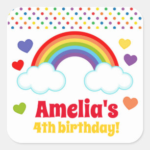 Sticker Carré Rainbows Coeurs et Dots Filles Anniversaire