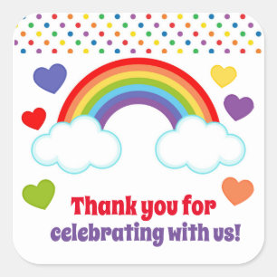 Sticker Carré Rainbows Hearts and Dots Girls Anniversaire