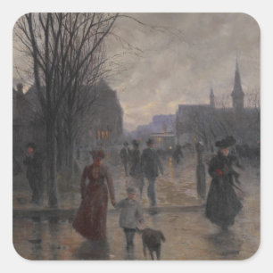 Sticker Carré Rainy Evening on Hennepin Avenue, c.1902