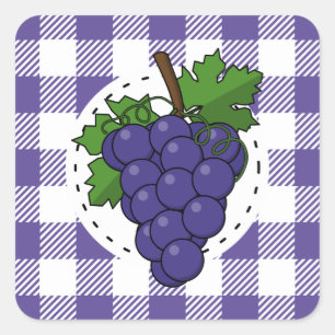 Sticker Carré Raisins sur Plaid violet blanc