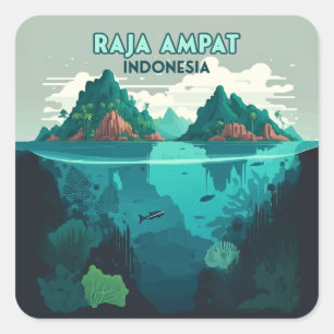 Sticker Carré Raja Ampat Indonésie Sous-marin Scuba Retro