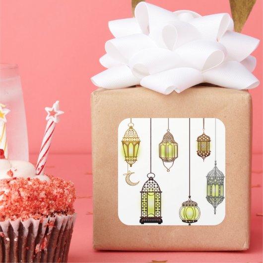 Sticker Carré Ramadan Kareem Crescent Lanterns Moubarak Islamiqu (Fête)