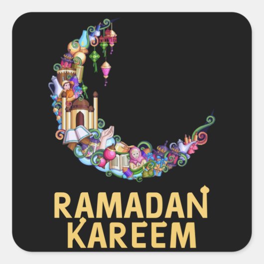 Sticker Carré Ramadan Kareem Moubarak Lune de jeûne (Devant)