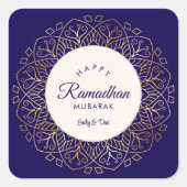 Sticker Carré Ramadhan Mubarak Navy et Golden Mandala (Devant)