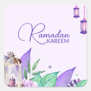 Sticker Carré Ramazan   Lanterne d'aquarelle Ramadan Kareem