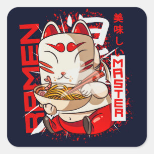 Sticker Carré Ramen Master Kitsune Kawaii Fox