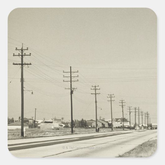 Sticker Carré Rangée de pôles d'électricité (Devant)