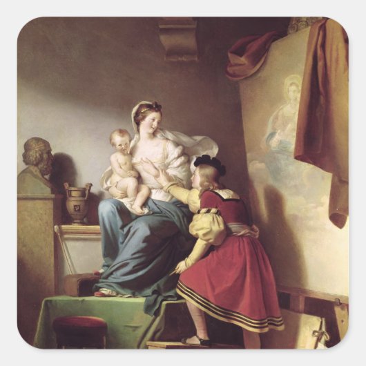 Sticker Carré Raphael ajustant la pose de son modèle sien (Devant)