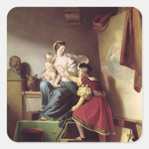 Sticker Carré Raphael ajustant la pose de son modèle sien