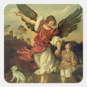 Sticker Carré Raphael et Tobias, 1507-8 (huile sur panneau)