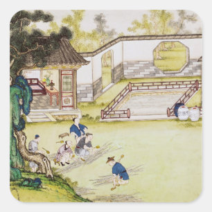 Sticker Carré Rassembler du bambou pour faire du papier