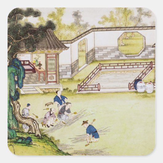 Sticker Carré Rassembler du bambou pour faire du papier (Devant)