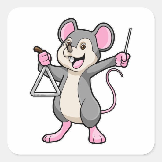 Sticker Carré Rat à Musique avec Triangel (Devant)