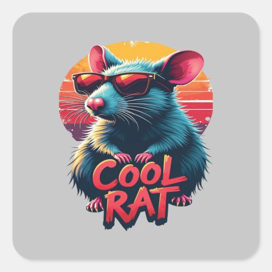 Sticker Carré Rat cool avec lunettes de soleil Retro Sunset Desi (Devant)