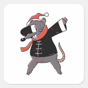 Sticker Carré Rat de Noël Dabbing