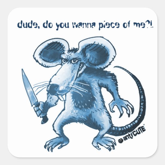 Sticker Carré rat en colère avec couteau bleu (Devant)