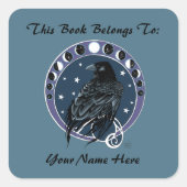 Sticker Carré Raven Moon Phases Stars Blue Bookplate (Devant)