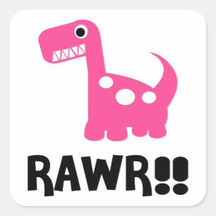 Sticker Carré Rawr Dino rose