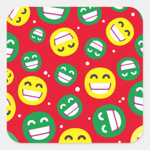 Sticker Carré Rayonnement Visage Souriant Yeux Emojis Rouge Vert