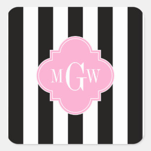 Sticker Carré Rayure Noir Blanc Rose Quatrefoil 3 Monogramme