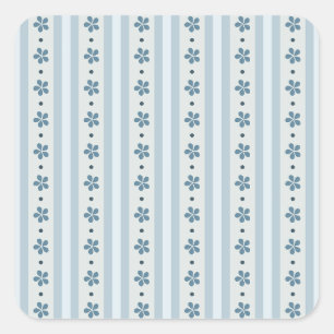 Sticker Carré Rayures Bleues Clair Et Fleurs