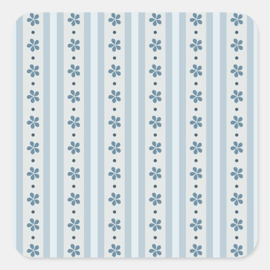 Sticker Carré Rayures Bleues Clair Et Fleurs (Devant)